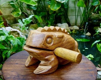 Instrument grenouille des bois | Jouet en bois fait main thaïlandais | Percussions Guiro | 6 pouces