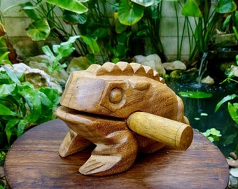 Wood Frog Instrument | Thai Handmade Wooden Toy | Percussion Guiro | 6 inch