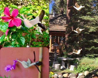 Hummingbird Wood Wind Spinner | Handmade Whirligig | Bird Mobile