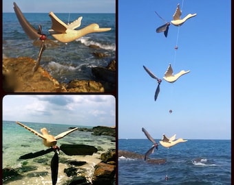 Houten eend windspinner | Houten Vogel Mobiel | Hangende zweefmolen