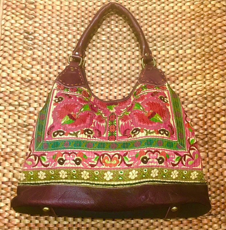 Hmong Hill Tribe Tote Bag Leather & Vintage Textiles - Etsy
