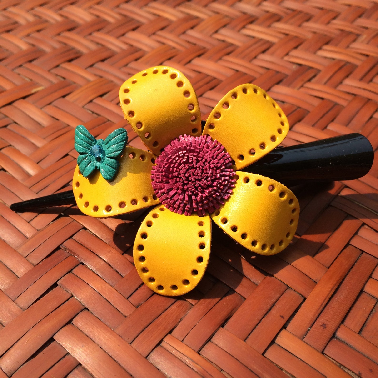 Leather Flower Hair Clip Daisy & Butterfly Alligator Clip Etsy