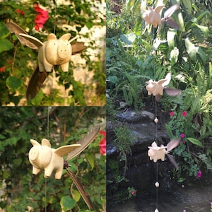 Flying Pig Wood Wind Spinner | When Pigs Fly Hanging Mobile | Whirligig