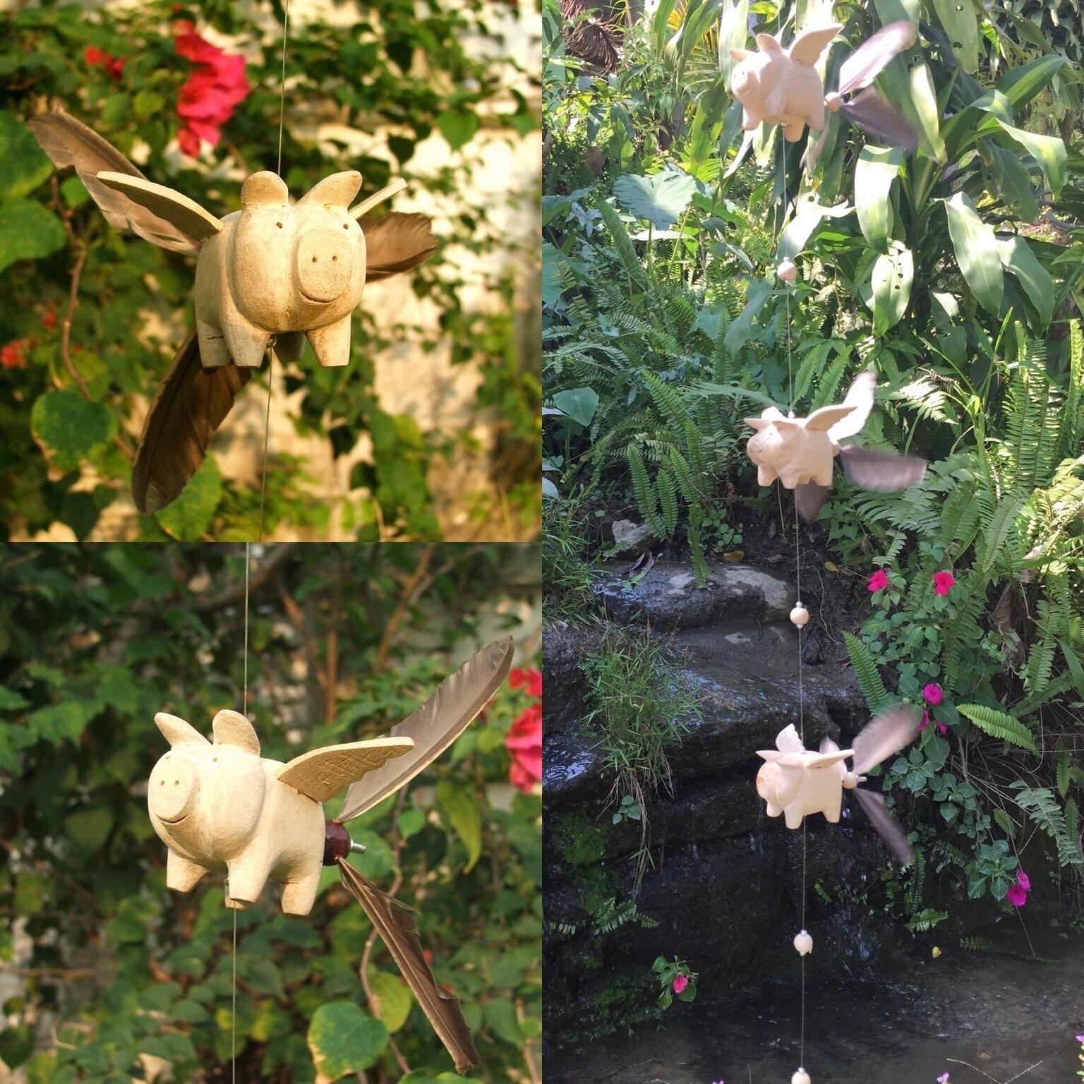 Flying Pig Wood Wind Spinner | When Pigs Fly Hanging Mobile