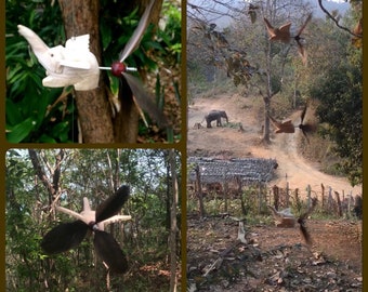 Elephant Wind Spinner | Wooden Hanging Mobile | Handmade Whirligig