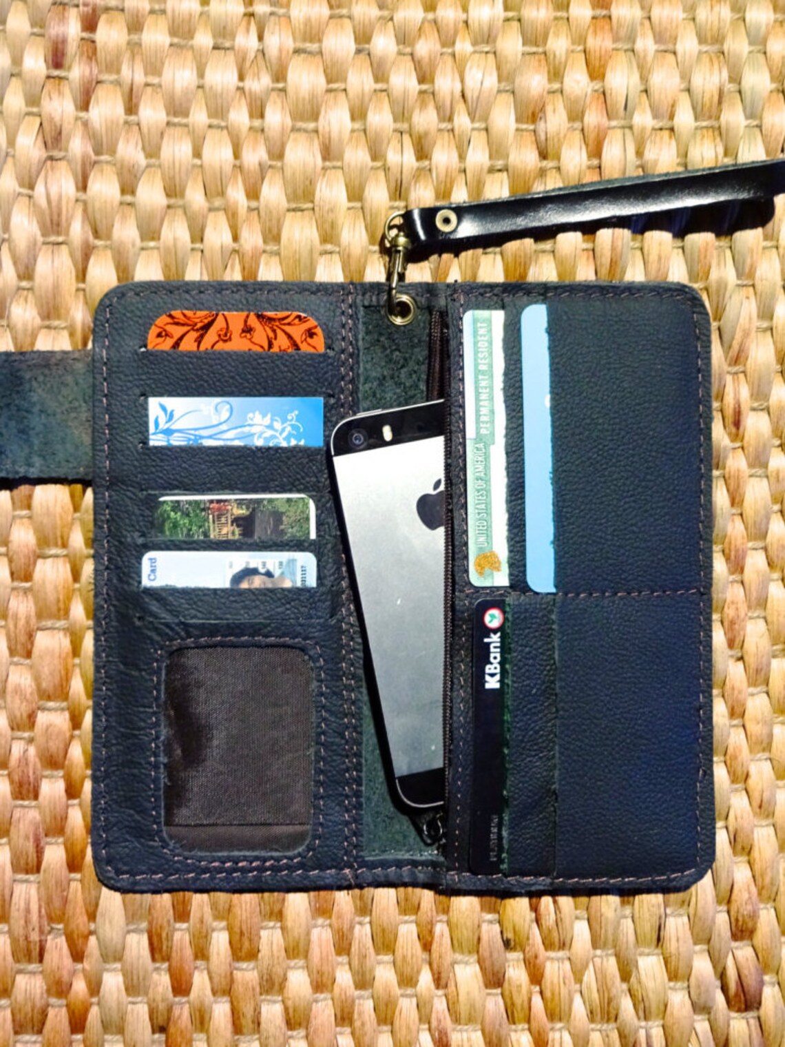 Leather Long Wallet Wristlet Credit Card Holder Phone Etsy