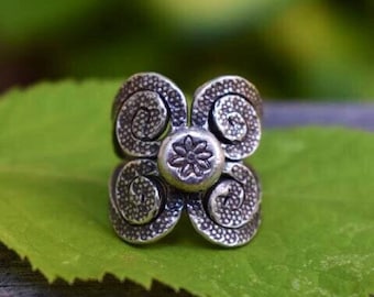 Zilveren heuvelstamring | Karen 4 spiraalring| 98,5% zilver | Verstelbaar | Thais handgemaakt | Unieke ring