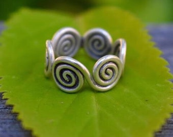 Karen Hill Tribe Silver Ring | 7 Spiral Band 98.% Silver | Handmade in Thailand | Ships from U.S