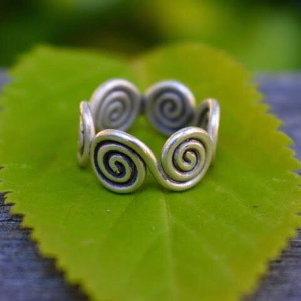 Karen Hill Tribe Silver Ring | 7 Spiral Band 98.% Silver | Handmade in Thailand | Ships from U.S