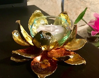 Gold Lotus Candle Holder | Tea Light | Gold Leaf Metal / 5 inch | Thai Handmade
