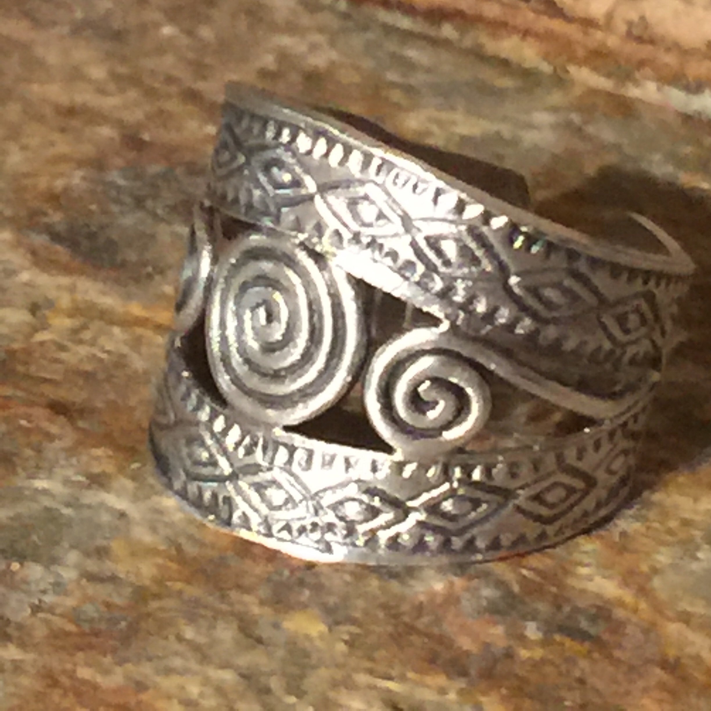 Thai Karen Hill Tribe Silver Ring - 'Horizontal Paths' Wrap Design, Adjustable Fine Silver