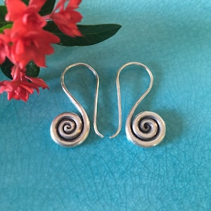 Karen Hill Tribe Silver Earrings | Spiral Drop 1.1” | Thai Handmade | 98.5 % Silver