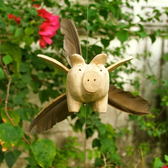 Flying Pig Wood Wind Spinner | When Pigs Fly Hanging Mobile