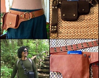 Leather Utility Belt Bag | Crossbody / Hip / Waist | Travel Pocket Belt w/ Pouches - The Hipster