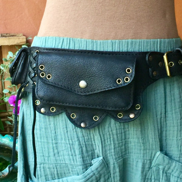 Leather Fanny Pack for Women | Utility Belt Bag | Festival Pocket Belt w/ Pouches~ The Lotus
