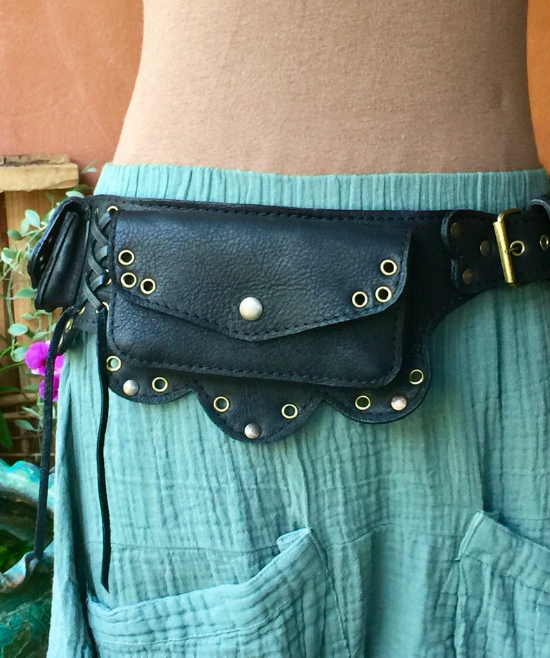 Burning Man Festival Utility Belt Womens Leather Bag 6 Pockets Pouches
