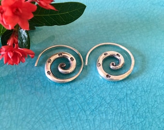 Boucles d'oreilles spirales en argent de la tribu Karen Hill, thaïlandaises faites main, argent 98,5