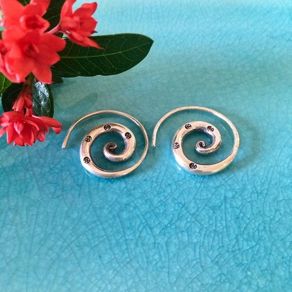 Silver Spiral Earrings by the Karen Hill Tribe Thai Handmade 98.5 Silver