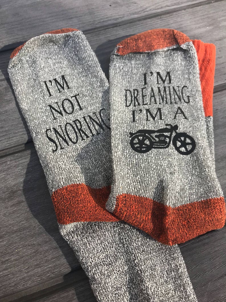 Motorcycle socks I'm not snoring dreaming I'm a Etsy