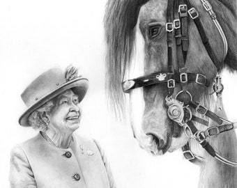 SAR la Reine Elizabeth II - Dessin au crayon
