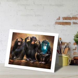 Carte postale des trois singes de la sagesse - Art en réalité augmentée par ANT FOX