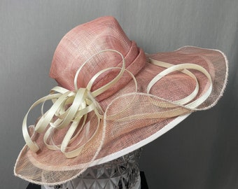Sophisticated Ladies Rose and Cream Vintage 80s Hat Wedding Church Formal Occasions