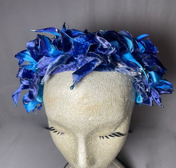 Very Blue Gorgeous Fascinator Headband Vintage Ha… - image 5
