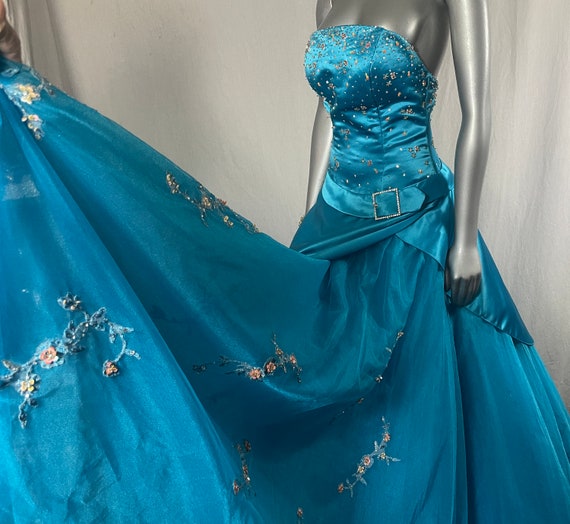 Royal Strapless Prom Dress - Tulle Princess Evening Gown With Rhinestone Beaded Belt, Size 12 - View #11