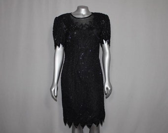 90's Vogue  LBD Beaded Semi Formal Cocktail Dress