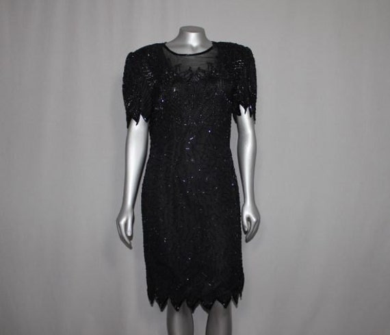 beaded semi formal dress Lara Dresses 28995 - Knee Length Beaded tulle on stretch jersey lining Sheath Dress main image 0