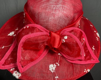 Red  White  Formal Wide Brim Ladies Sun Hat Weddings Church Formal Events Political Parties