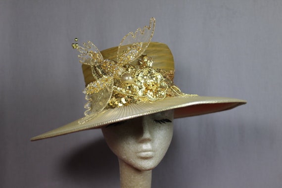 Flamboyant Gold 80s Dynasty Style Hat Weddings Ch… - image 2