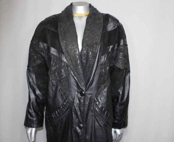 90s Full Length Leather  Patchwork Trench Coat - image 4