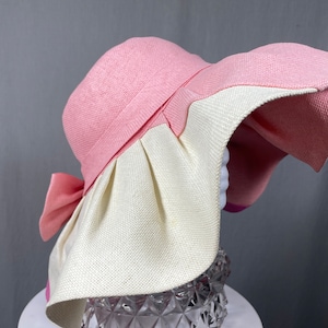 Wide Brimmed  Pink and White Sun Hat Church Weddings  Formal Occasions Summer Party