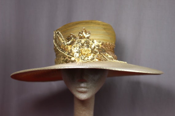 Flamboyant Gold 80s Dynasty Style Hat Weddings Ch… - image 5