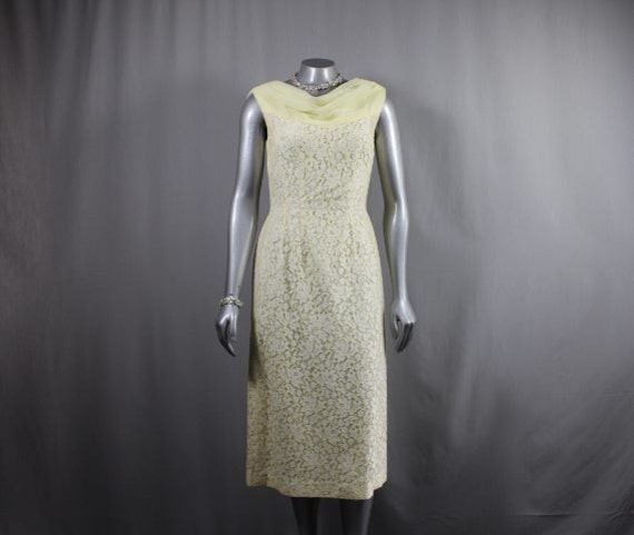 Hollywood Glamour Yellow 1950's Lace Dress Waist … - image 2