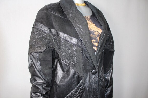 90s Full Length Leather  Patchwork Trench Coat - image 10