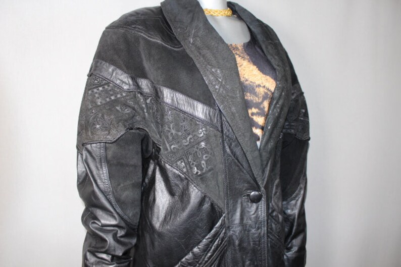 90s Full Length Leather Patchwork Trench Coat