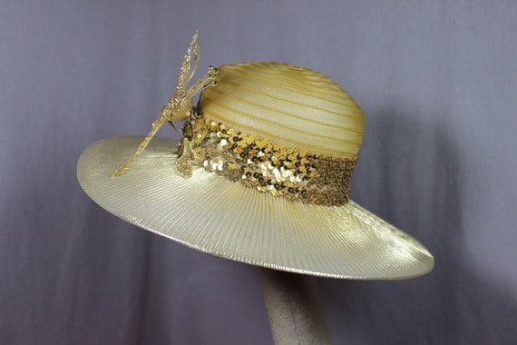 Flamboyant Gold 80s Dynasty Style Hat Weddings Ch… - image 3