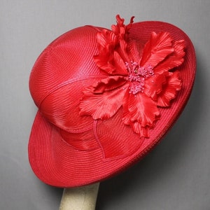 Red Vintage Formal Hat Weddings Church Teas Stage Hat