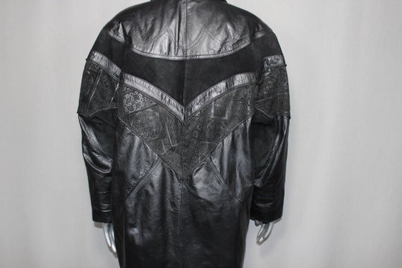90s Full Length Leather  Patchwork Trench Coat - image 5