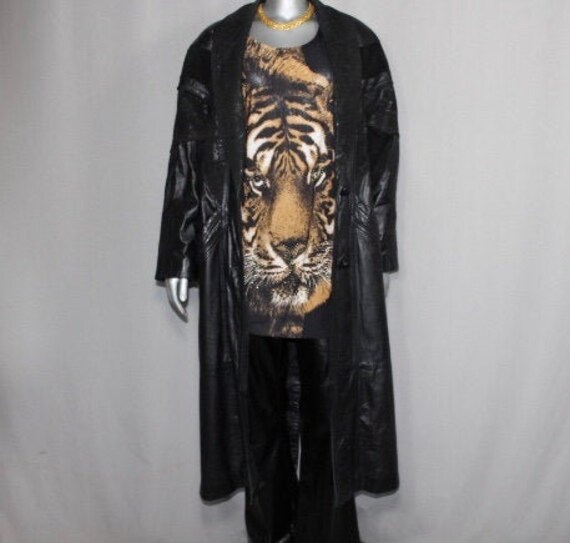 90s Full Length Leather  Patchwork Trench Coat - image 8