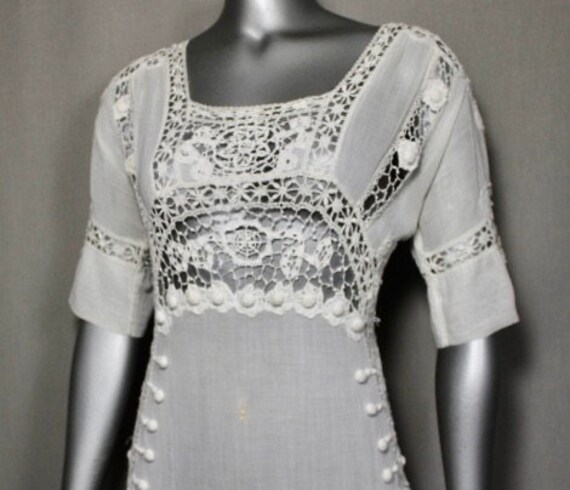 Exquisite  Antique 1910 White Hand Crocheted Fren… - image 4