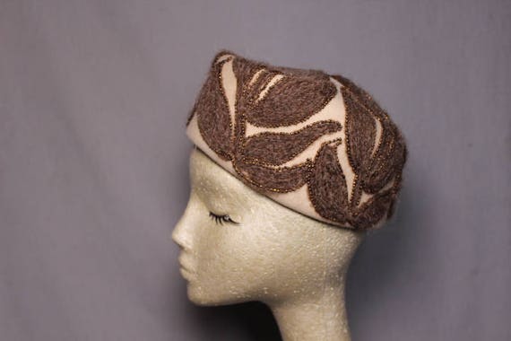 Cream and Brown Mohair Vintage Hat - image 2
