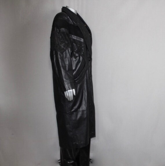 90s Full Length Leather  Patchwork Trench Coat - image 3