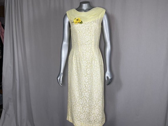 Hollywood Glamour Yellow 1950's Lace Dress Waist … - image 5