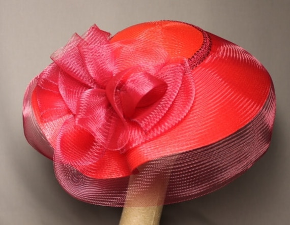 Church hat. Fire red. Red w Black Wide Brim Kentucky Derby Hat, Church Hat  main image 3