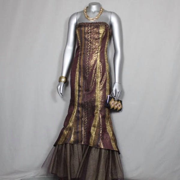 80's/90's Gold/Brown Shoulder-less Gown  PROMS WEDDINGS  PARTIES