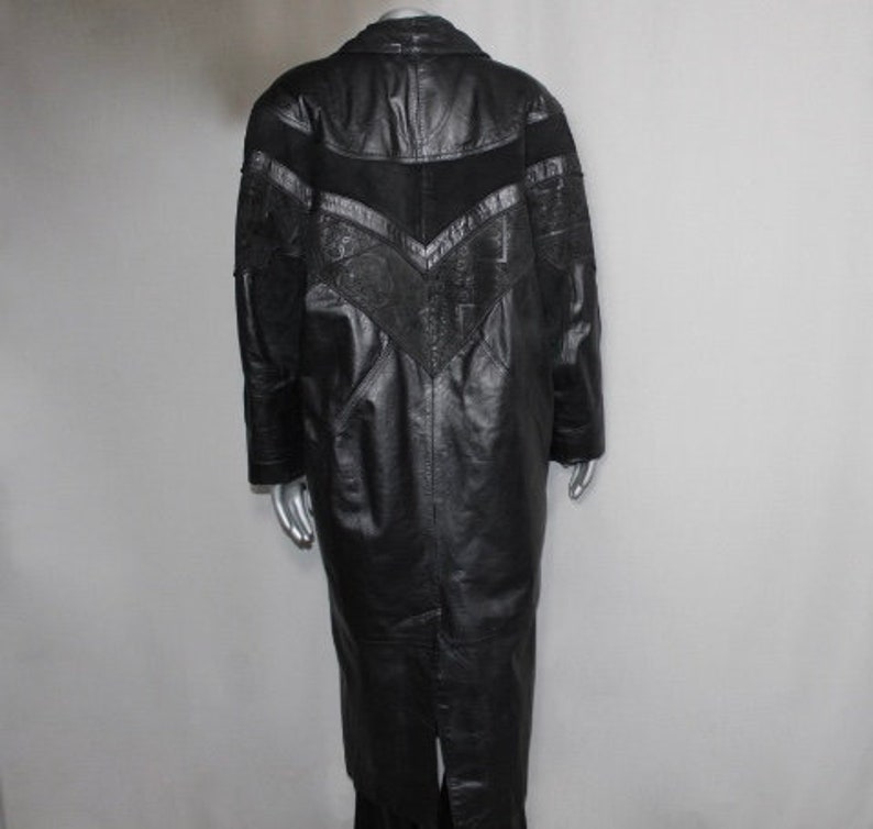 90s Full Length Leather Patchwork Trench Coat