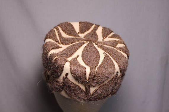 Cream and Brown Mohair Vintage Hat - image 3